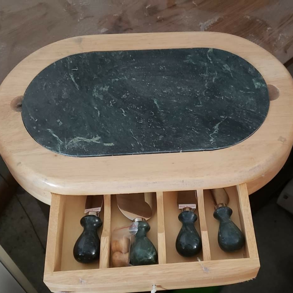 Marble cheese board with knives